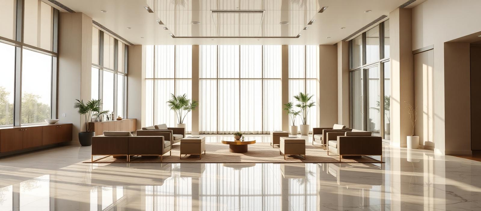 Pristine commercial lobby maintained by L&T Cleaning